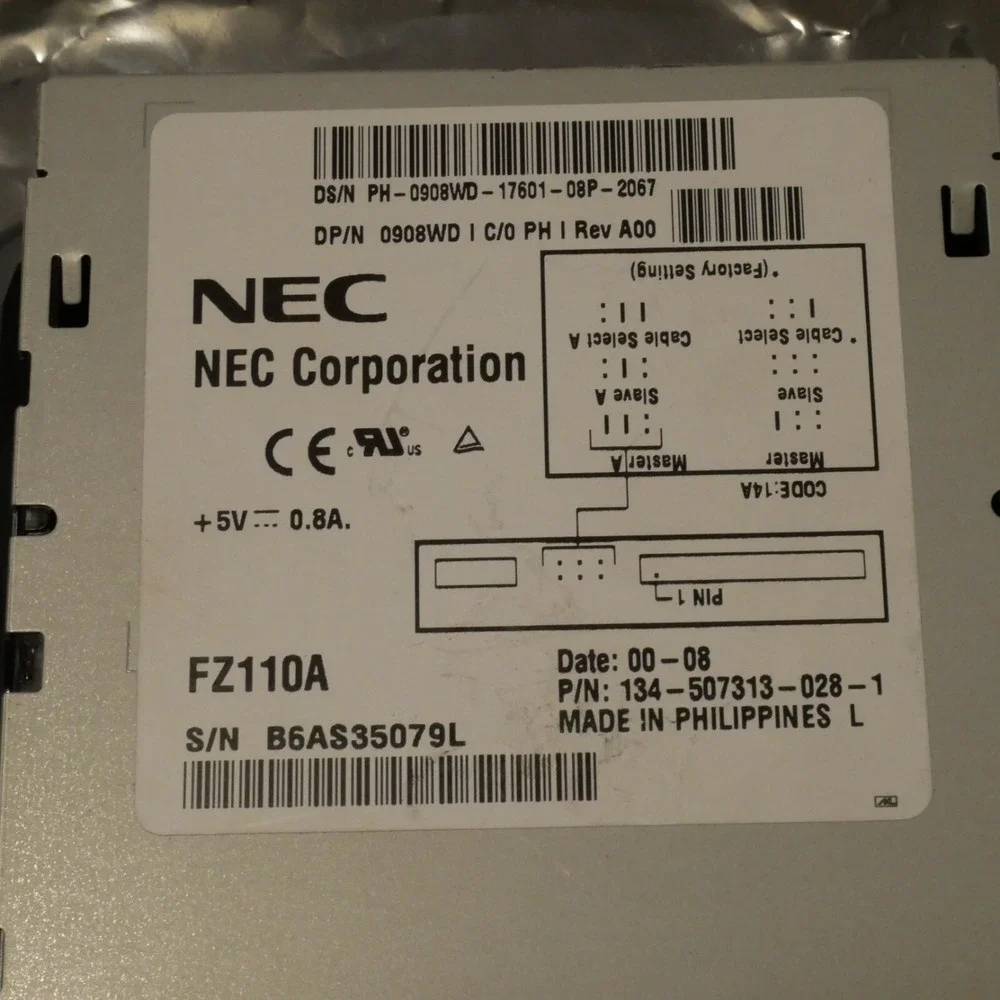White NEC 100MB Internal FZ110-A IDE 3.5 Zip Disk Drive with‎ Disk - Tested 01